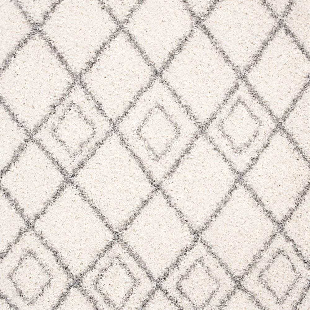 Moroccan Tassel Shag Collection Area Rug - 6'7" Square, Ivory & Light Grey, Boho, Non-Shedding & Easy Care, 1.5-inch