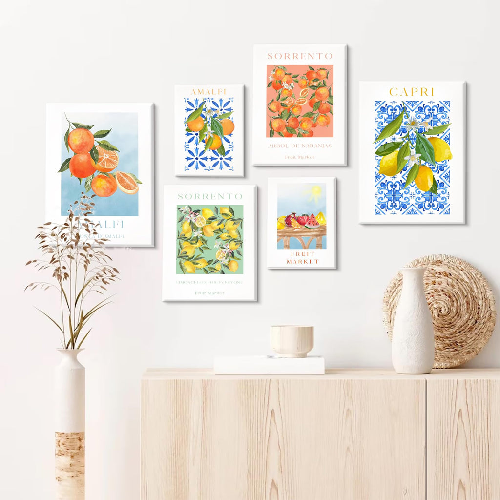Fruit Wall Art Kitchen Artwork Wall Decor Fruit Market Prints Poster Colorful Lemon Canvas Wall Art Vintage Pictures