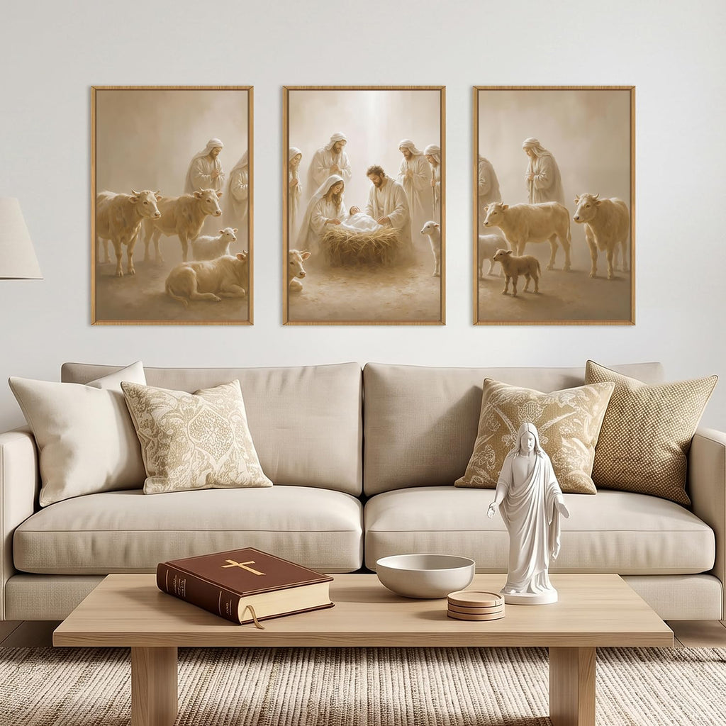 Christian Jesus Canvas Wall Art, Neutral Nativity Wall Decor