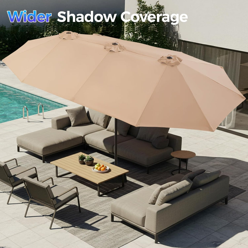 13FT Outdoor Umbrella Double sided Pool Umbrellas with Fade Resistant Canopy, Large Table Umbrella - Beige(No Base)