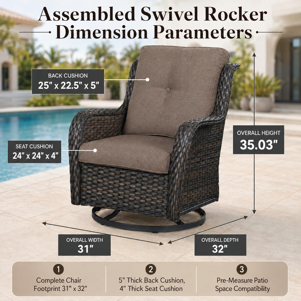 Outdoor Swivel Rocker Wicker Patio Chairs Set of 2, Rattan Rocking Chair Furniture Set(Brown, Grey)