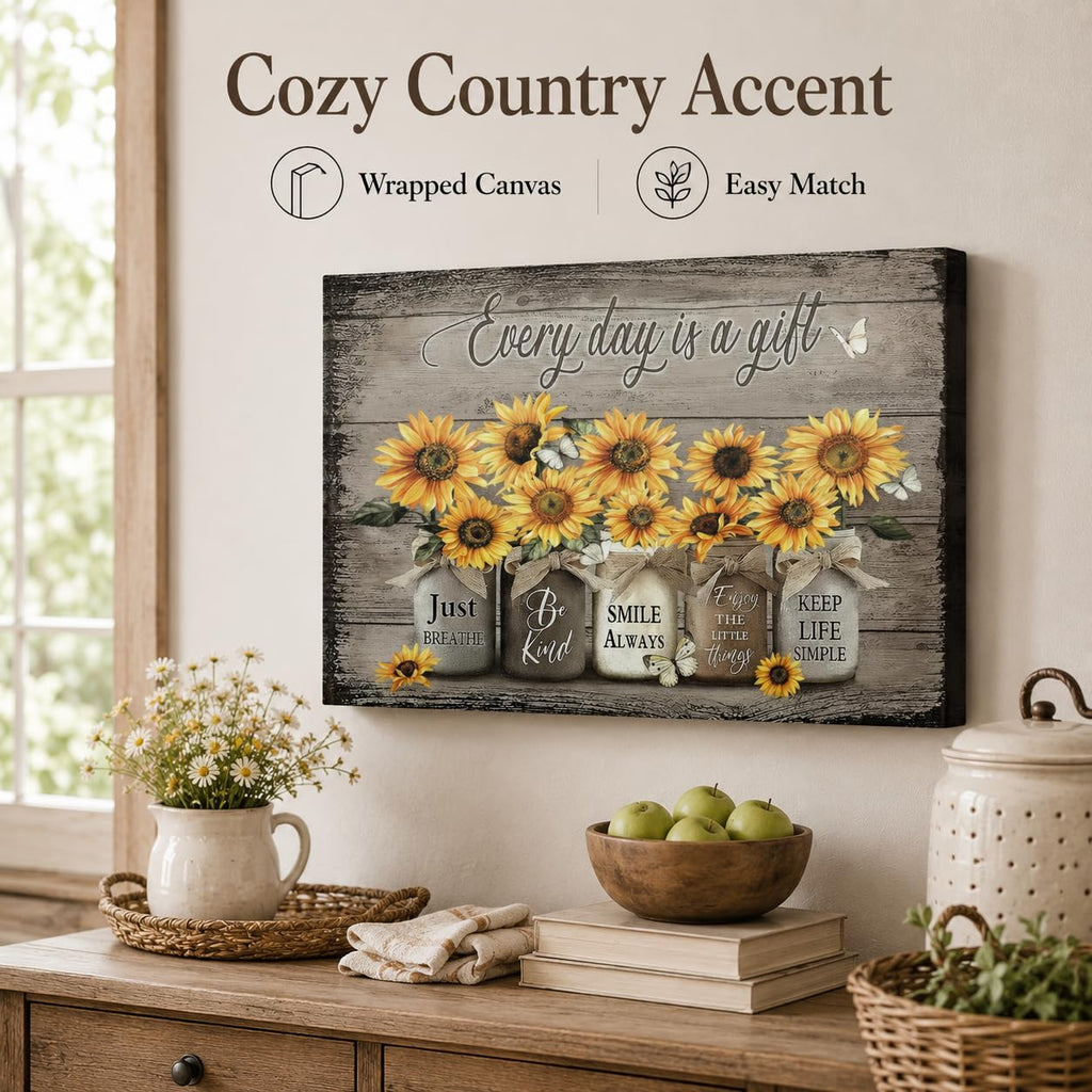 Rustic Sunflower Canvas Wall Art Vintage Flower Painting Picture Wall Decor Farmhouse Floral Inspiring Poster Print