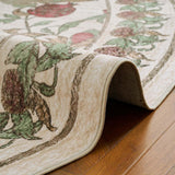 Eden Floral Round Rug 8ft Area Rug Washable Vintage Soft Non-Slip Distressed Red Green 8' Circle Car