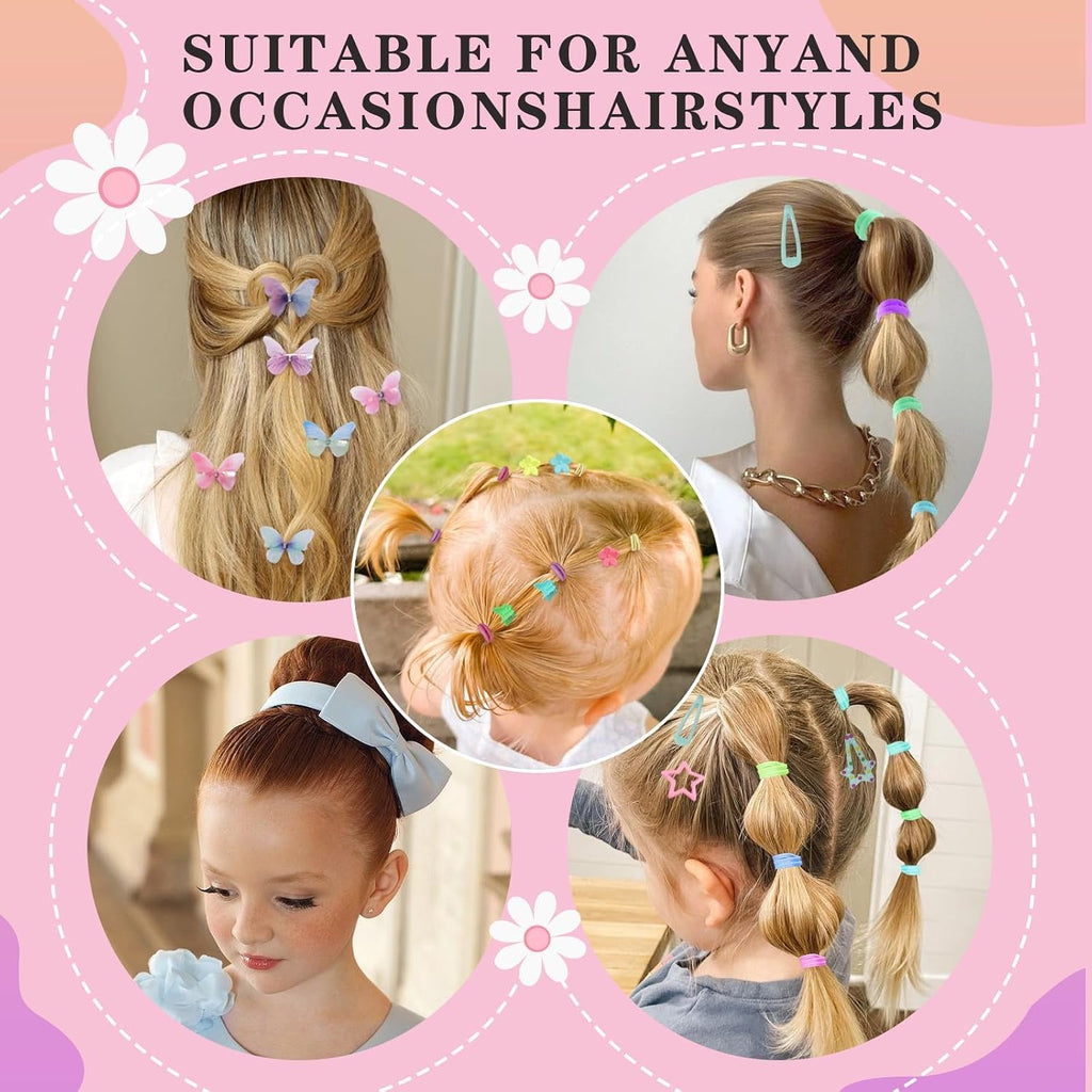 Hair Accessories for Girls, 1350P Colorful Hair Ties with 44P Hair Clips