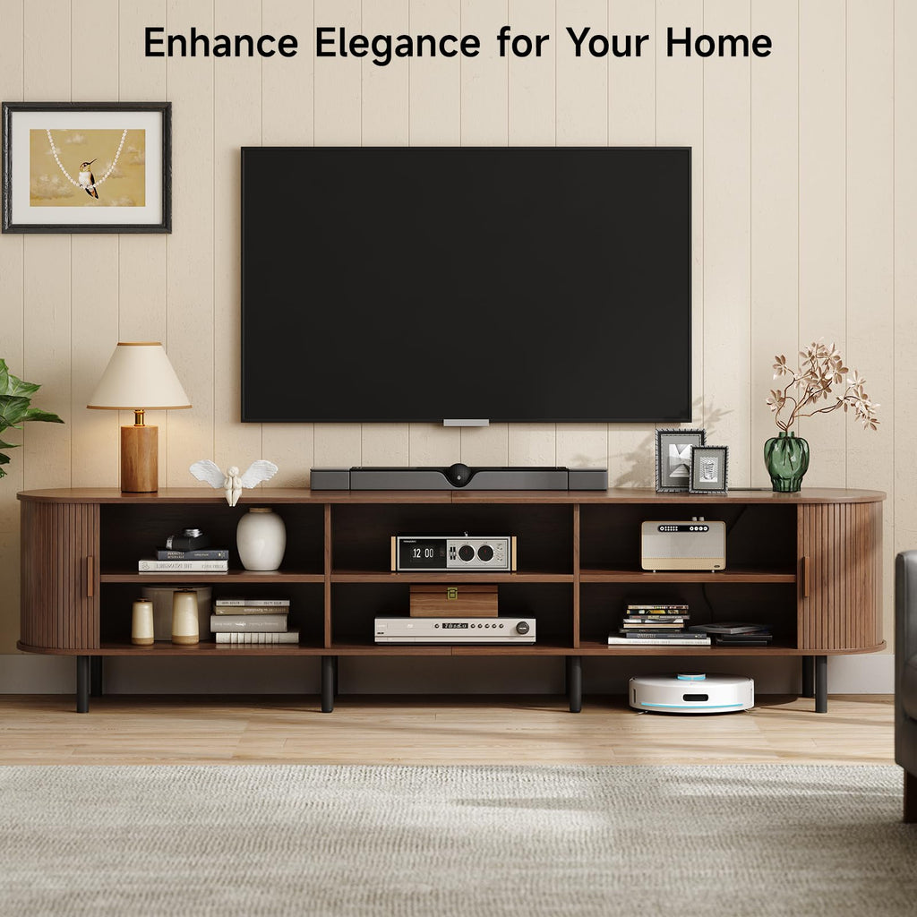 94.5" TV Stand with Power Outlet &Storage for TVs up to 102" Walnut
