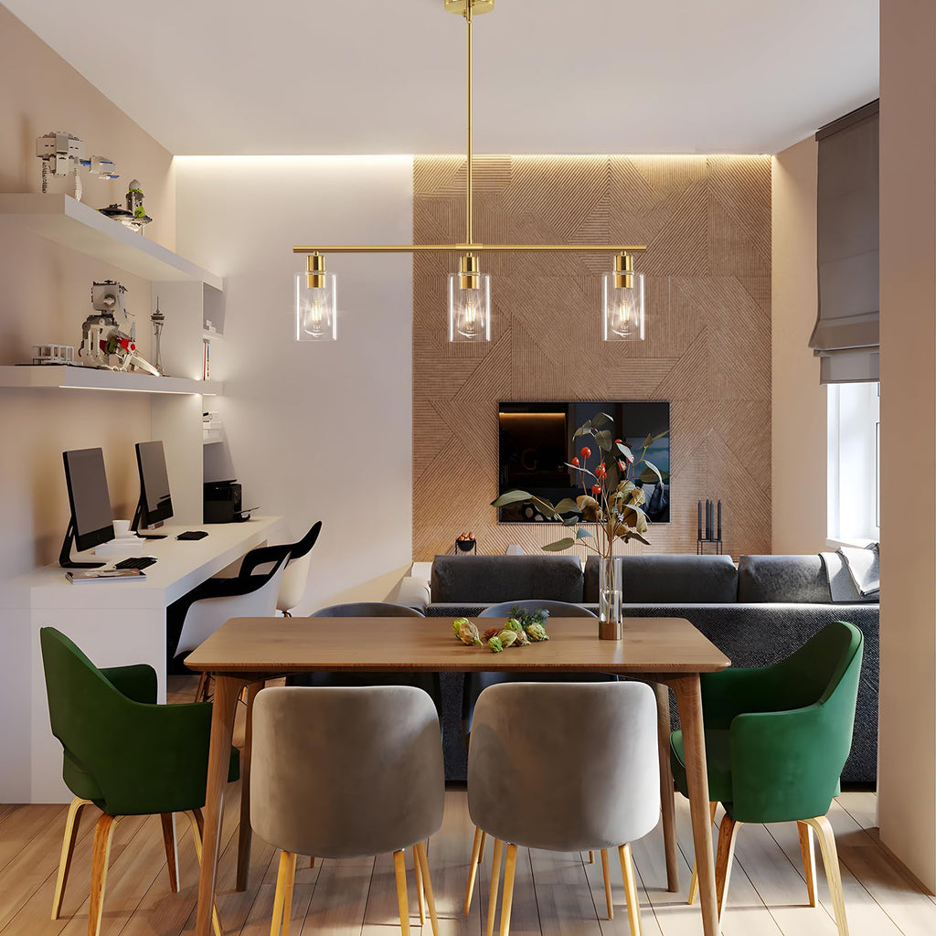 Kitchen Island Lighting, Linear Chandeliers Rectangle Pendant Light Fixtures Farmhouse Hanging Light with Glass