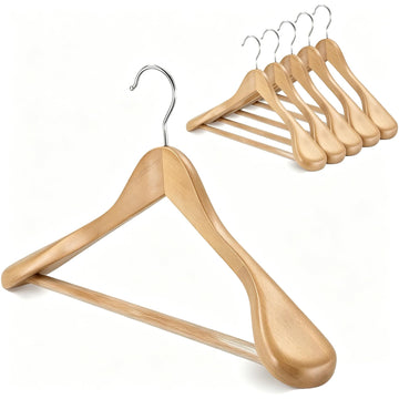 Premium Wooden Hangers-Wide Shoulder Non-Slip Design for Coats, Jackets & Suits | 360° Rotating Closet Organizers