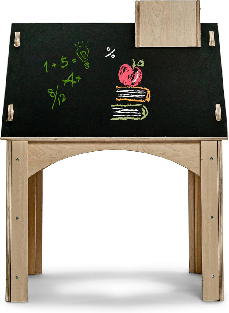 Indoor Montessori Wooden and Waldorf Style Playhouse for Toddlers with Double Chalkboard Roof. Sturdy Play Set