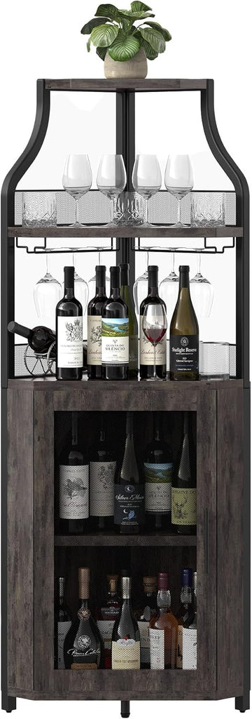 Corner Bar Cabinet Modern Wine Cabinet with Wine Rack & Glass Holder 5-Tier Bar Wine Home Bar Liquor Storage Cabinet