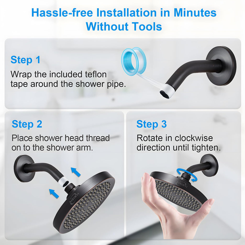 6" High Pressure Rain Shower Head, Luxury Oil Rubbed Bronze Finish