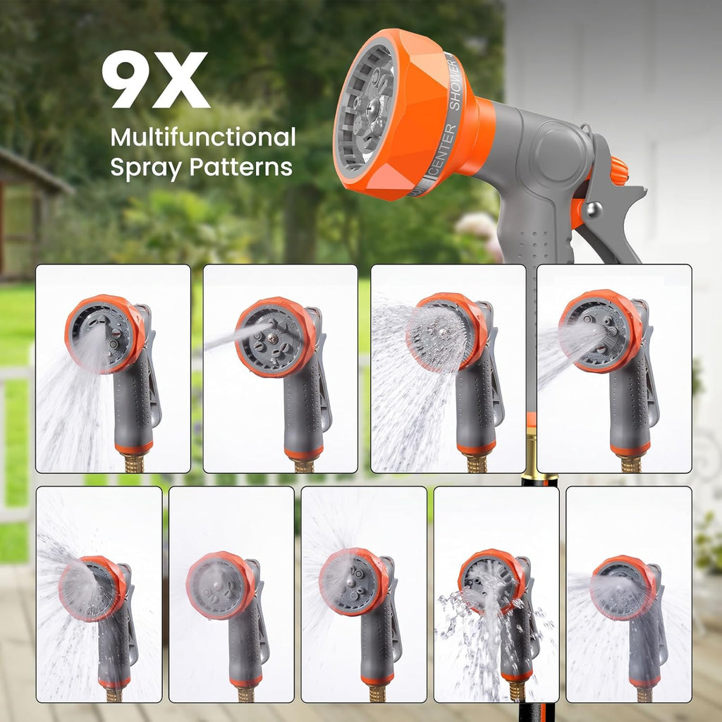 Garden Hose Reel, 1/2" x 65 ft Retractable Heavy Duty Water Hose | Automatic Wall Mounted, 9 Pattern Hose Nozzle