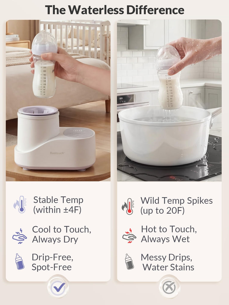 Waterless Baby Bottle Warmer & Mixer - 360° Airflow Gentle Warming & Rocking, Precise Core-Temp Control for