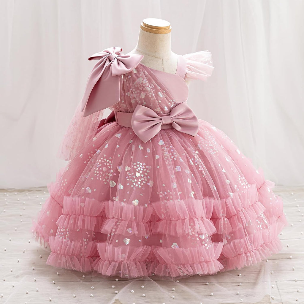 Girls Birthday Party Dress Heart Glitters Tulle Princess Dress Toddler Flower Girl Wedding Prom Pageant Dress