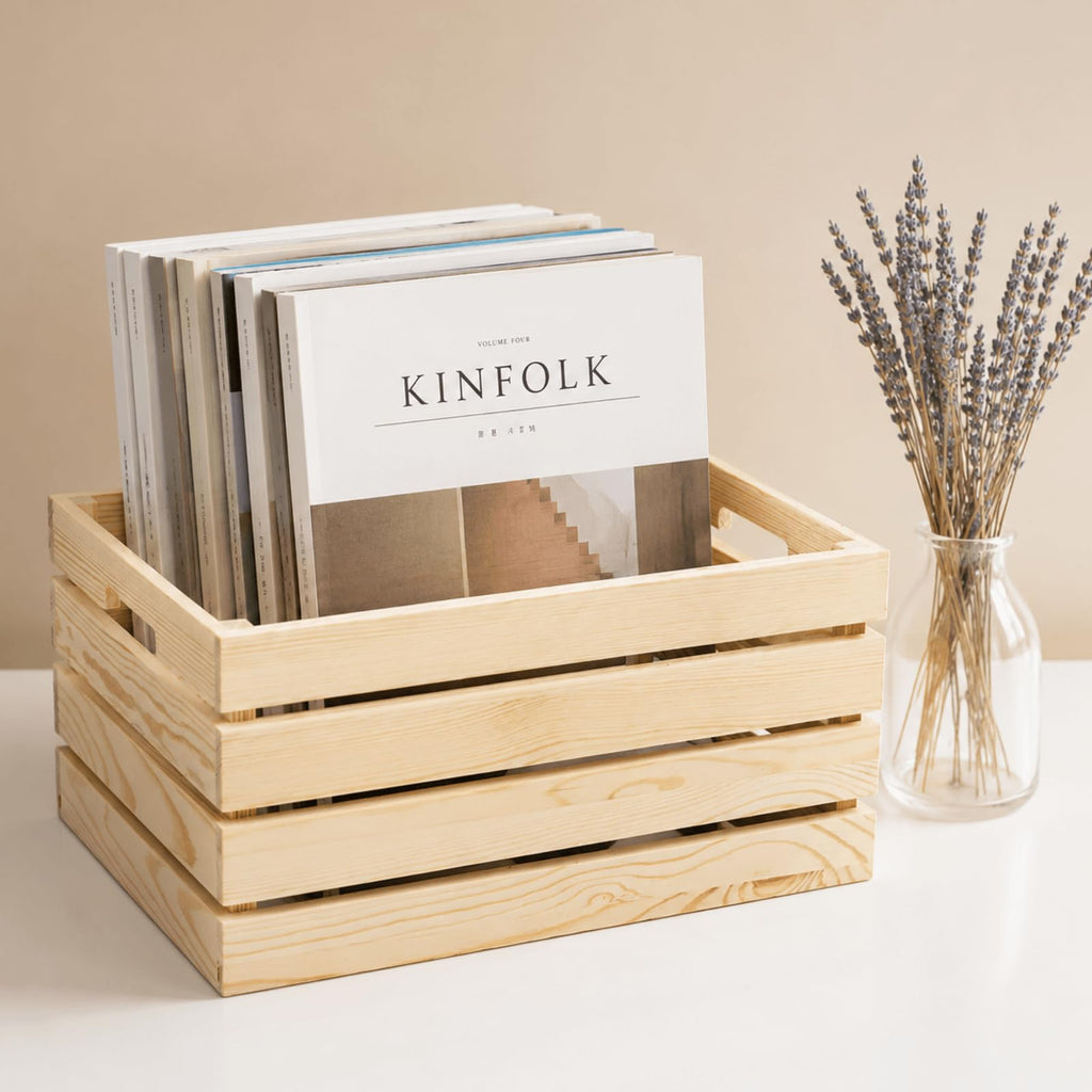 Set of 3 Small to Medium Rustic Wooden Nesting Crates with Handles, Decorative Tabletop Wooden Storage Box Counter