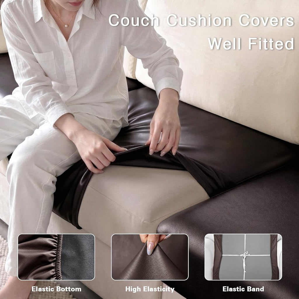 PU Leather Individual Couch Cushion Covers Waterproof Wear-Resistant Sofa Seat Slipcovers, Pet Friendly Stretch