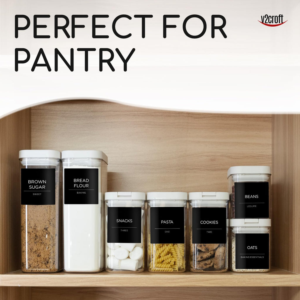 168 PCS Matte Black Minimalist Pantry Labels Container, Waterproof