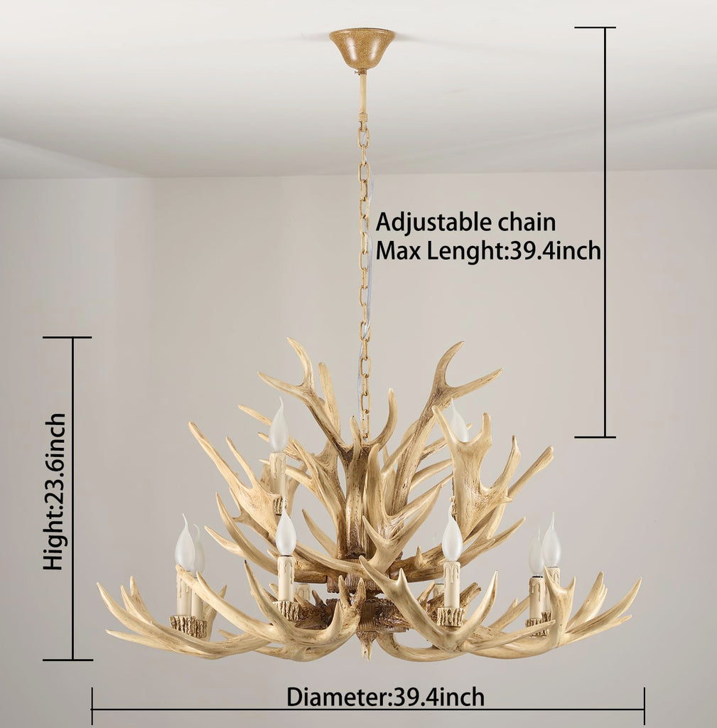 Farmhouse Antler Chandelier 12 Light, Double Layer Antler Light Fixtures, 4 Different Antler Composition Deer Antler