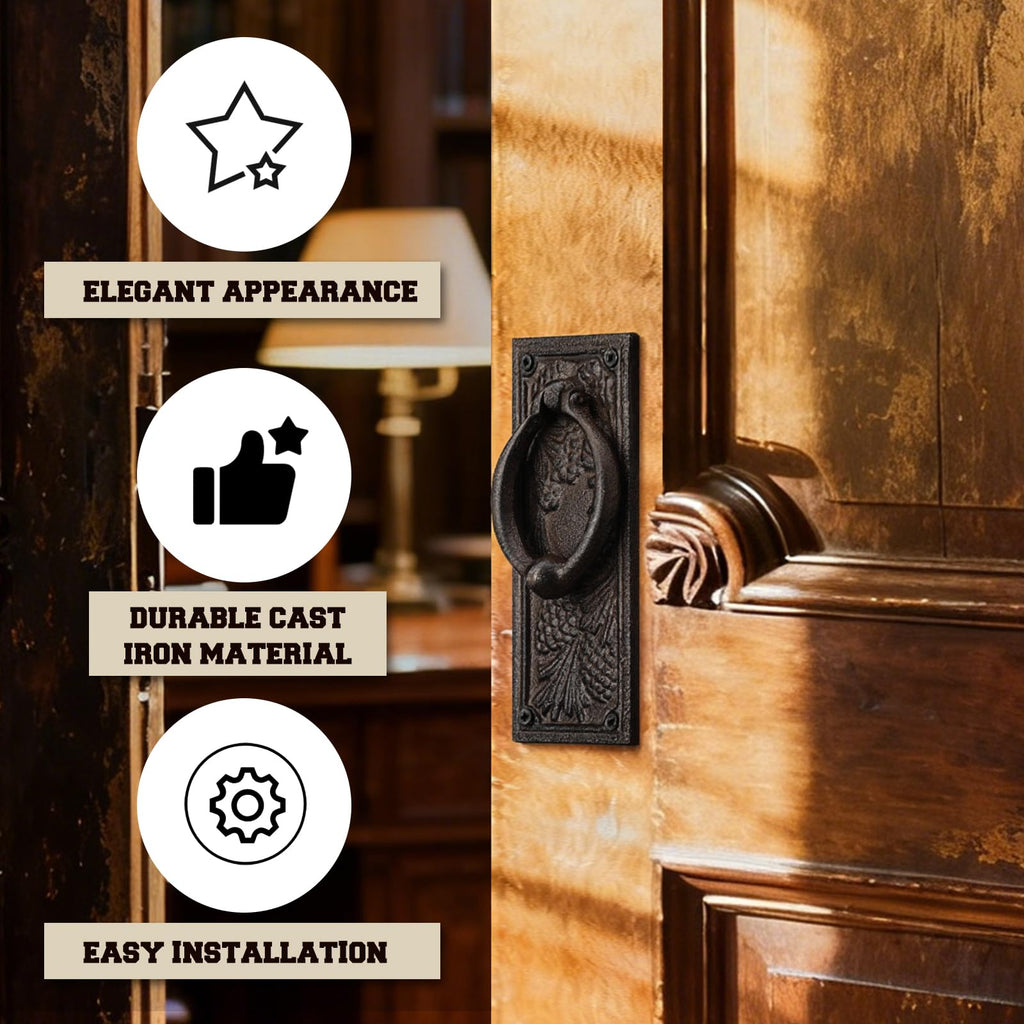 1 Pcs Cast Iron Door Knocker Antique Front Door Knob Plate,Brown