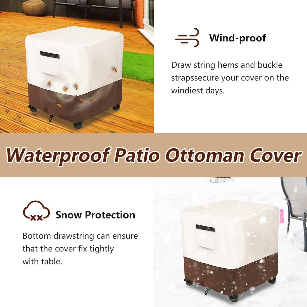 Waterproof Patio Ottoman Cover, Square Patio Small Side Table Cover, Heavy Duty Outdoor Furniture Cover Size 22L x 22W