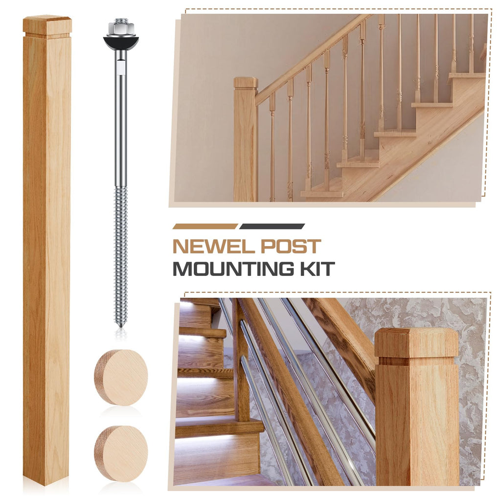2 Pcs 3.5 x 3.5 x 48 Inch Solid Red Oak Stair Newel Post Kit