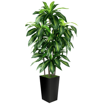 Dracaena Tree Indoor, 6FT Tall Fake Tree with Black Tall Planter