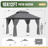 Outdoor Gazebo for Patio 10x12, Metal Frame Canopy with Doub - Image 8