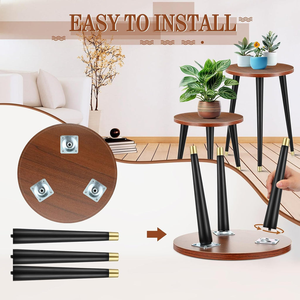 2 Pcs Indoor Plant Stand Mid Century Vintage Wood Modern Flower Pots Holder Round Side Table End Table Plant Stools