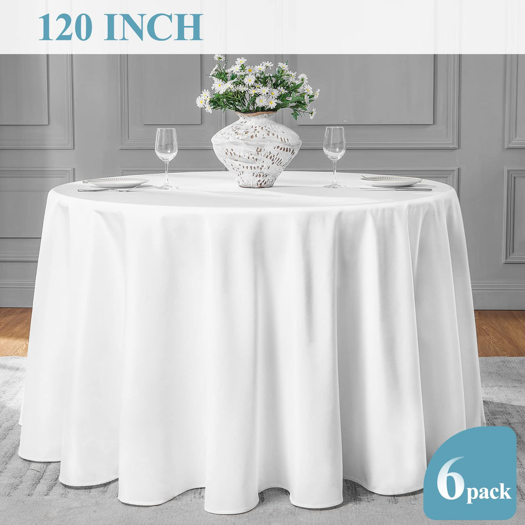 Classic Series 6 Pack 120inch Round Polyester Table Cloth, White