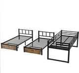 Triple Bunk Bed for Kids,Detachable TwinXL Over Twin Over Twin Metal Bunk Bed with Guardrails,Ladder &