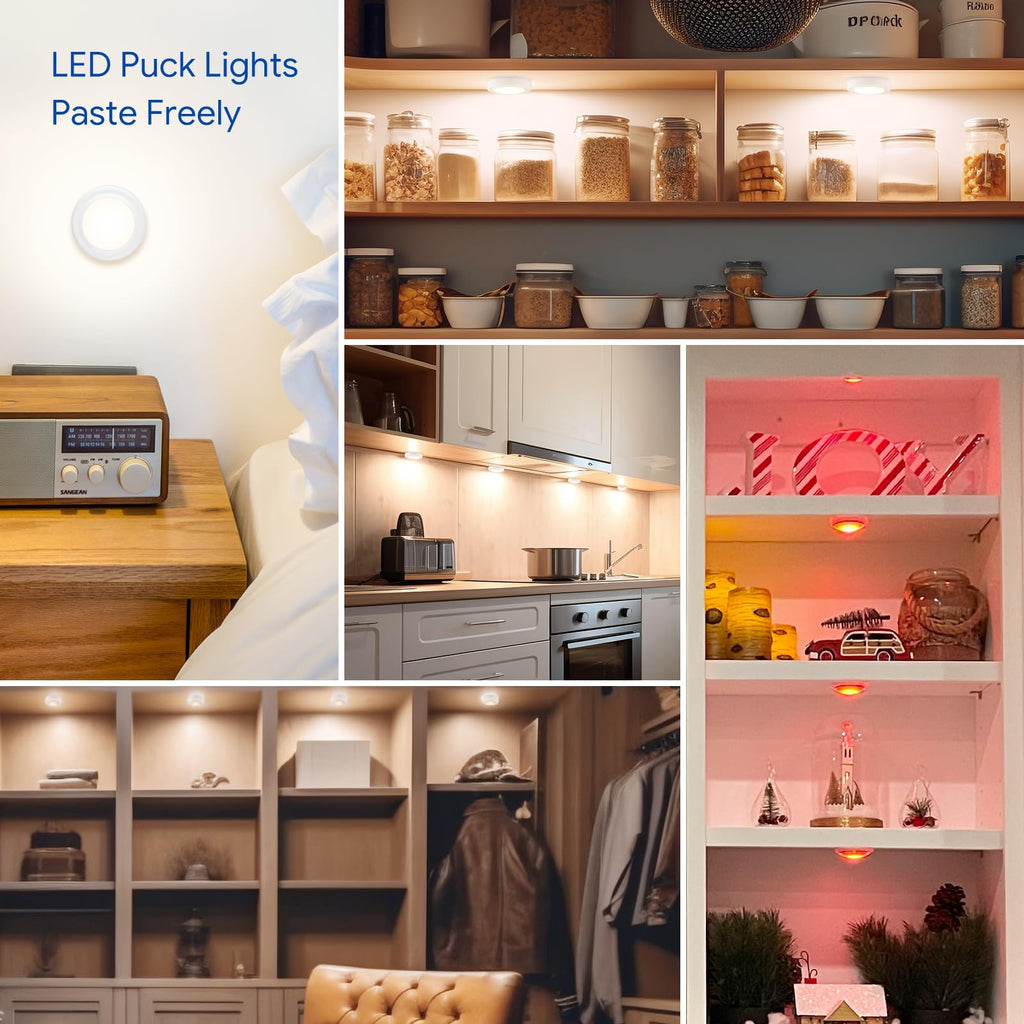 6 Pack LED Puck Lights Remote Control 16 Color Changeable Under Cabinet Lights, Battery Operated Lights Night Light