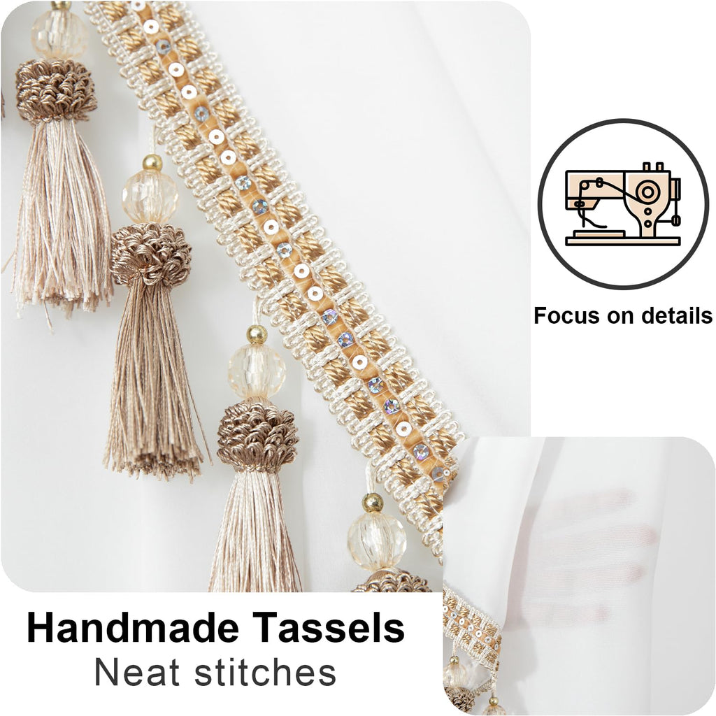 Luxury Sheer Waterfall Valance for Windows, 39 Inches Wide White Swag Curtains for Wedding Party & Small Windows