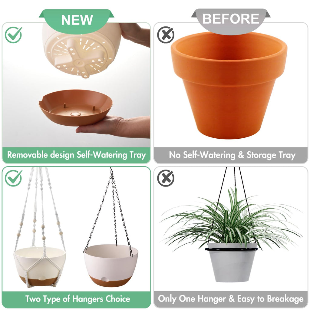 Set of 2-10 Inch Hanging Planters for Indoor Plants with Self-Watering Includes Hanging Pots for Plants, Outdoor
