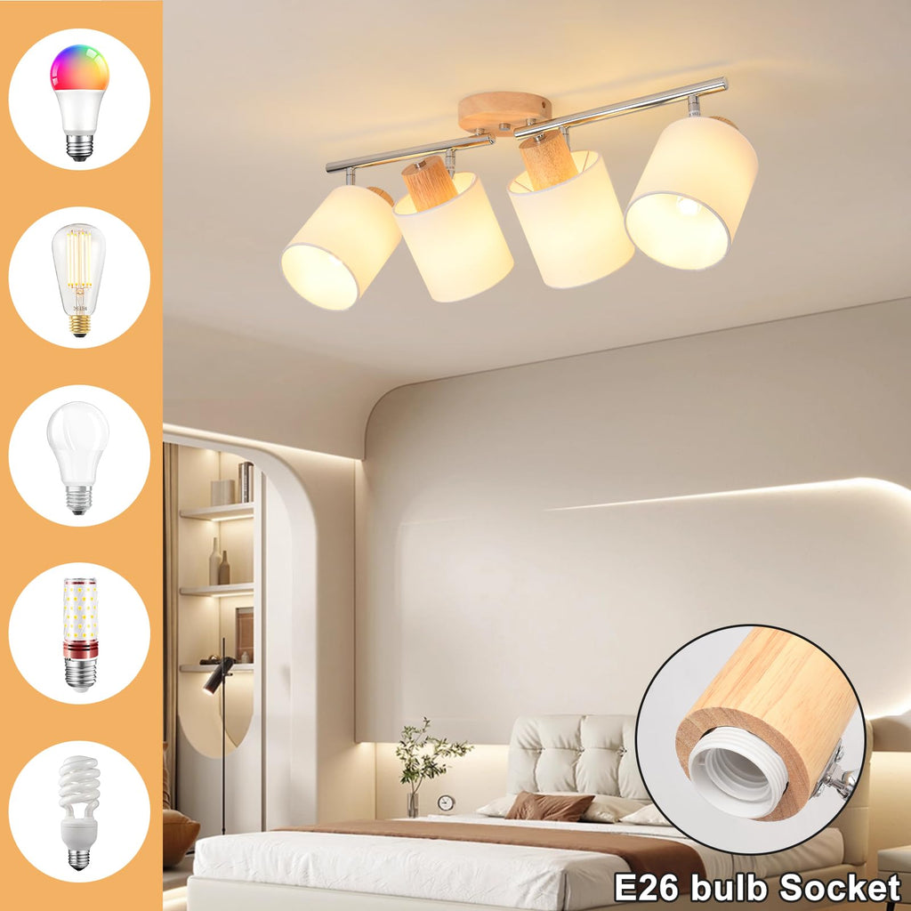 Track Lighting Kit Wooden Ceiling Spotlight Fabric Shades Rotatable