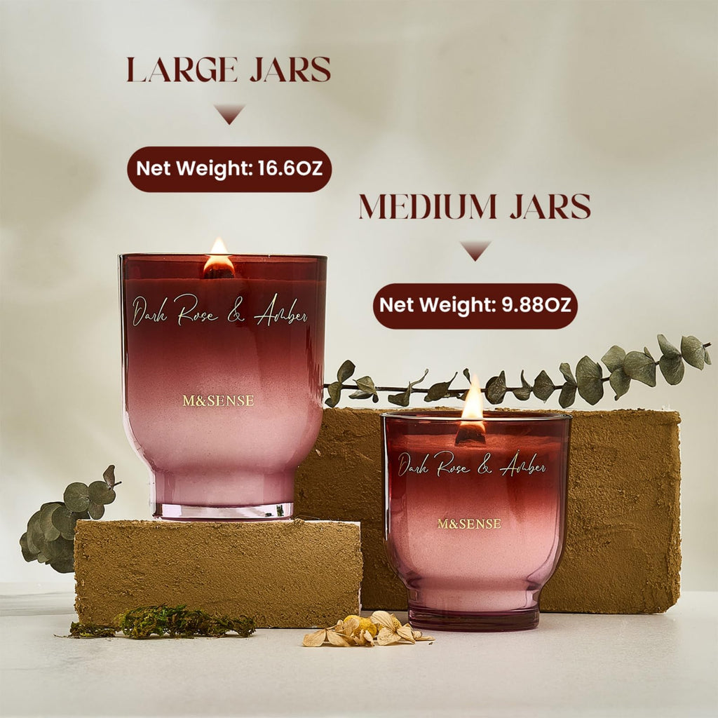 16.6oz Natural Soy Large Jar Candle with Wooden Wick | Dark Rose Amber Scent | 95-Hour Burn & Long-Lasting Burn