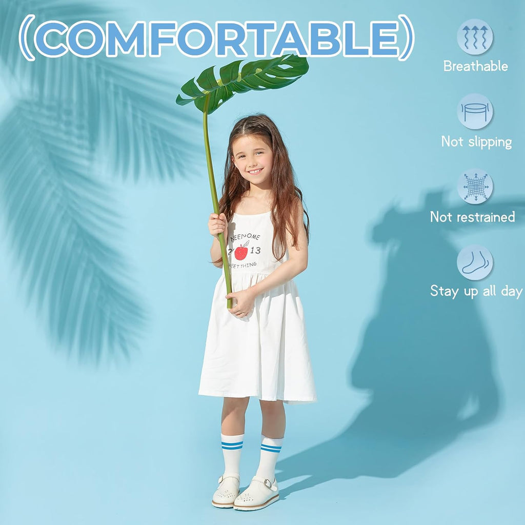 10 Pairs Girls Crew Cotton Socks Athletic Calf Striped Soft Casual Socks For Kids Old