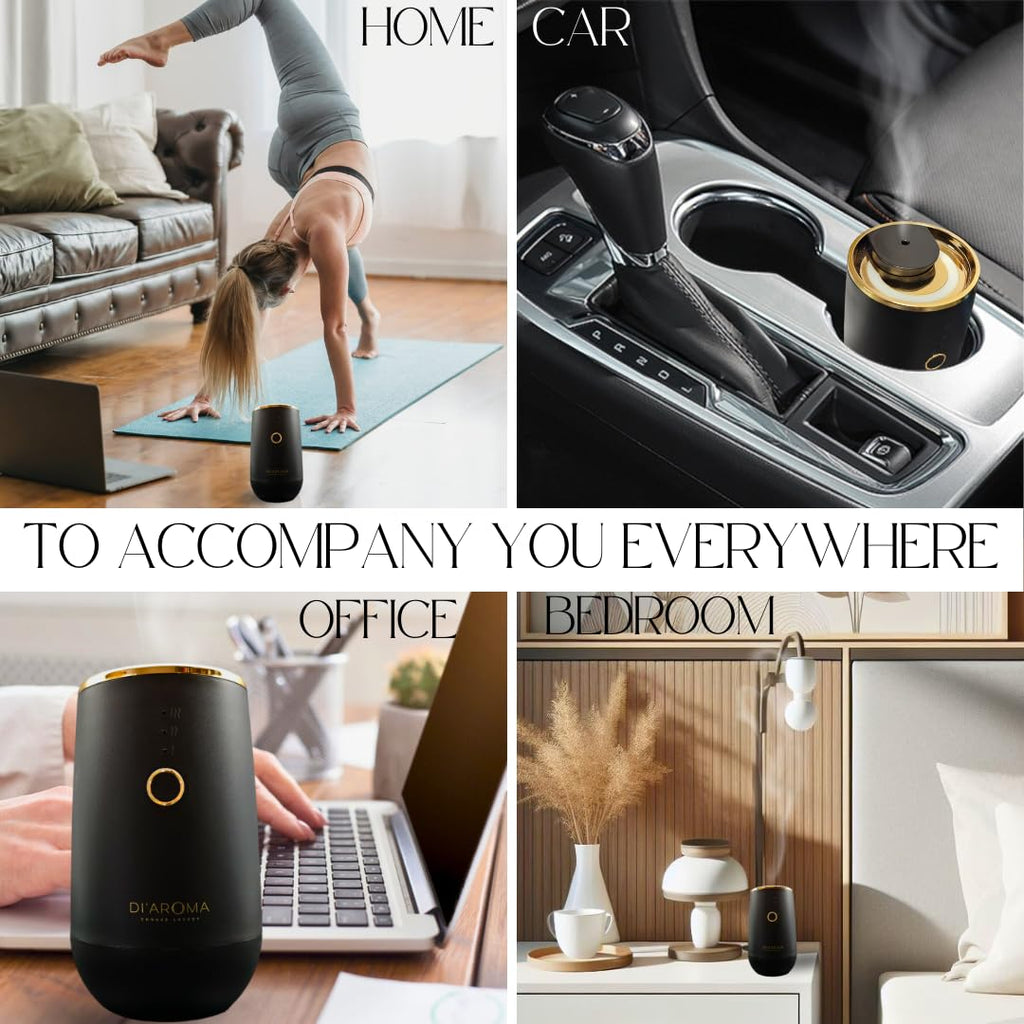 Waterless Essential Oil Diffuser - Portable Nebulizing Aroma Oil Diffuser for Car, Home & Office, USB Rechargeable