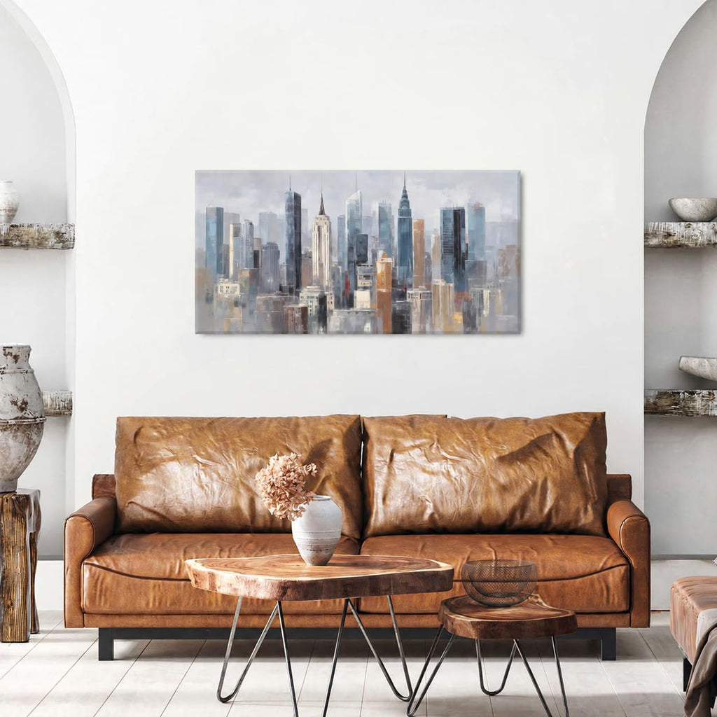 York City Wall Manhattan Skyline Canvas Pictures NYC Abstract Cityscape Prints Paintings Blue Grey City Landscape