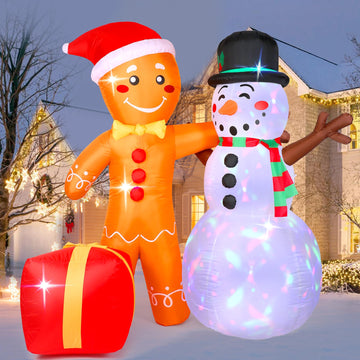 Christmas Inflatables Outdoor Decoration, Cute 6 FT Snowman Gingerbread Christmas Decorations, Build-in LEDs, Stable