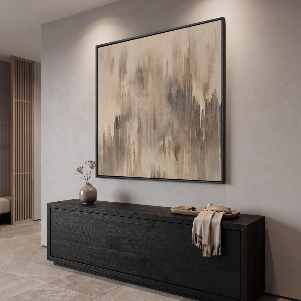 Extra Large Framed Neutral Abstract Wall Art Decor, 48x48