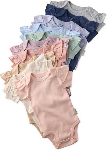 Rory Pack Short Sleeve Ruffle Shoulder Bodysuits 100% Organic Cotton for Baby Girls