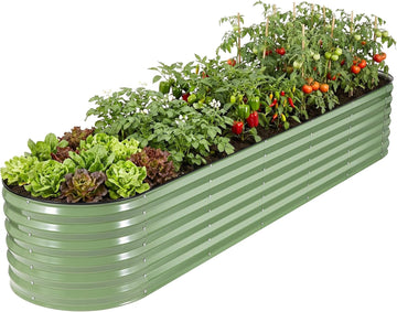 Raised Garden Bed, 11-in-1 Modular Planter, 9x2x1.4ft, Olive Green | 17" deep for root growth, Galvanized steel