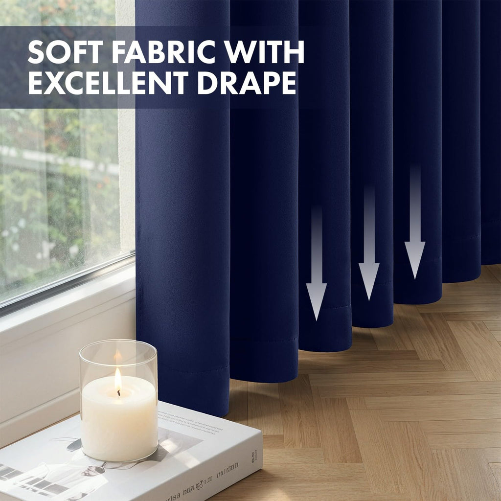 Navy Blue Pinch Pleat Blackout Curtains 40x84 Inch Length 2 Panels