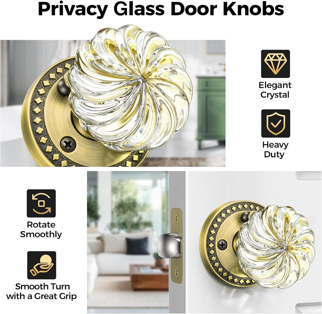 Antique Crystal Door Knobs Interior, Round Glass Door Knobs, 1Pack