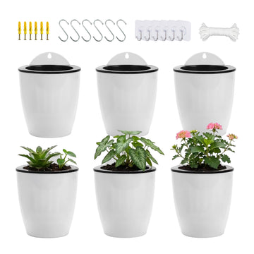 6 Pack Hanging Planter Wall Planter Self Watering 5 inch Plant Pot with Hardware Vertical Planter Outdoor Indoor