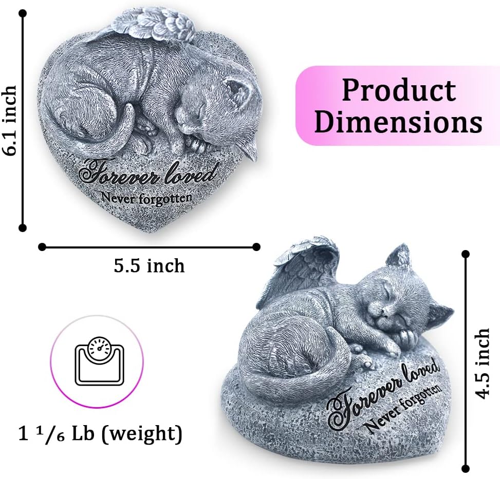 Valley Sleeping Cat Garden Statue - Pet Memorial Stone - Grave Marker - Beautifully Packaged Memorial Gift
