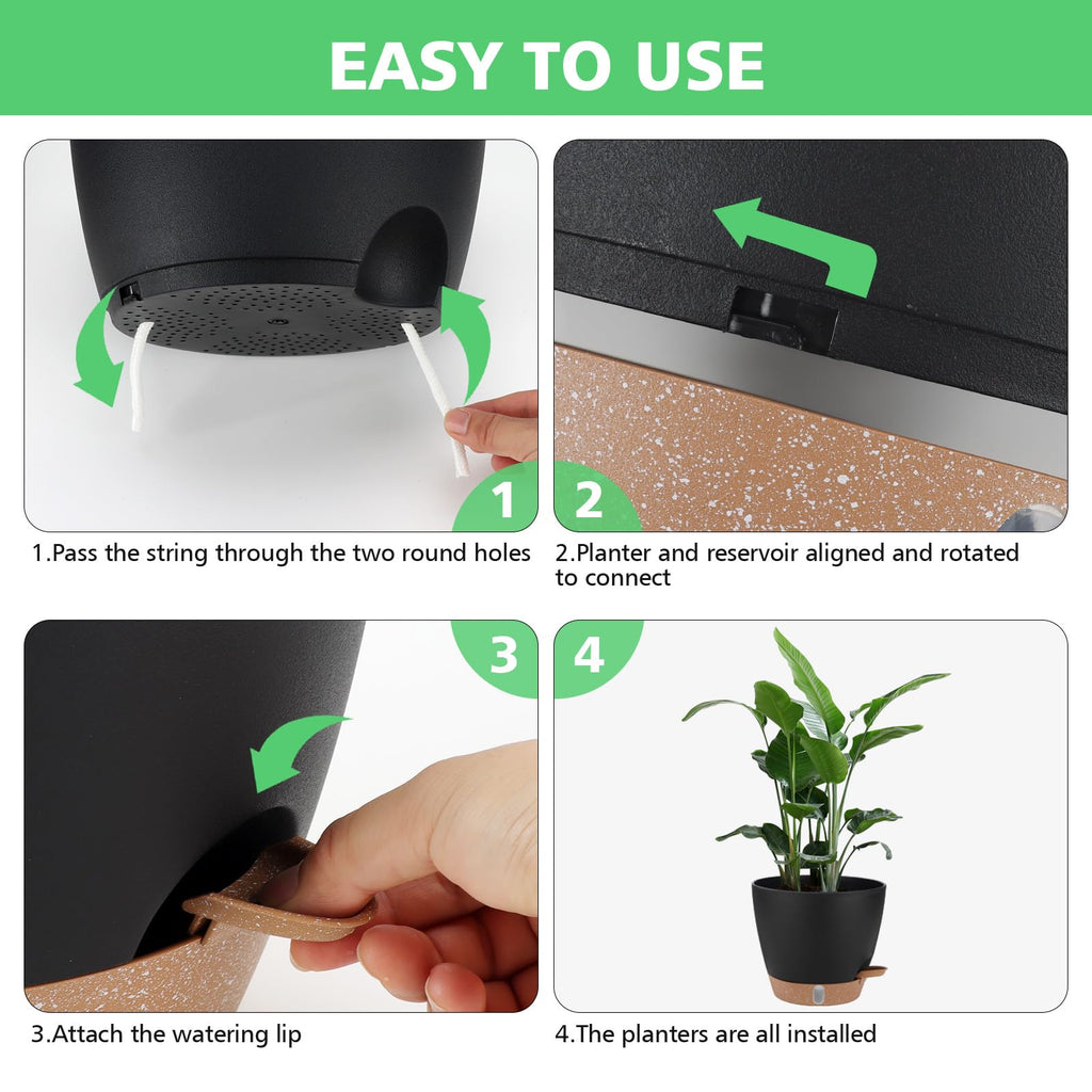 Self Watering Planter Set with Visual Water Level, 6Pack Small Plastic Pot with Drainage Holes and Reservoir Saucers