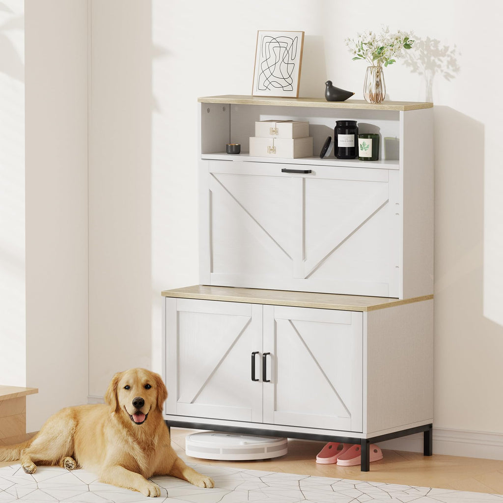 Wooden Shoe Cabinet with Flip Drawer and Doors, Narrow Shoe Rack Organizer Cabinet for Classified Storage, Farmhouse