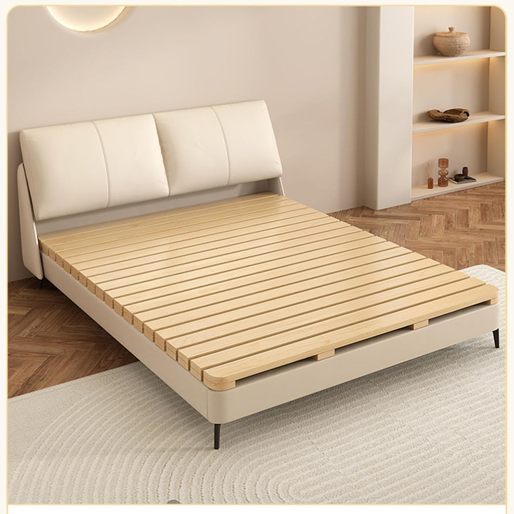 Solid Wood Slatted Bed Frame, Japanese Floor Platform, Natural Wood, 78.7 x 78.7 Inch, Foldable Roll-Up Design