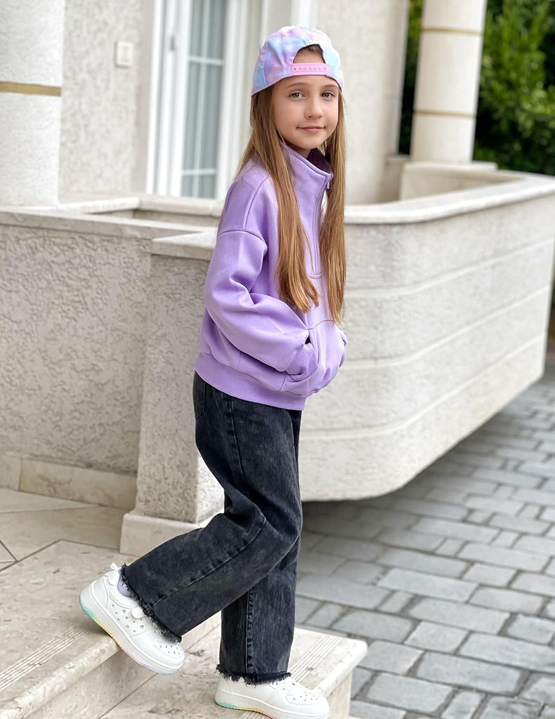 Girls Half Zip Sweatshirt Fleece Quarter Zip Pullover Sweatshirts