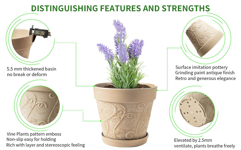 Plant Pots Indoor with Drainage & Saucer, 2Pack 10 inch Flower Pots Outdoor Planters for Indoor Plants Garden Home